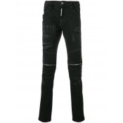 Philipp Plein Statement Distressed Biker Jeans Men 10gf Ghost Face Clothing Slim-fit