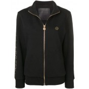 Philipp Plein Rhinestone Leopard Trim Track Jacket Women 02 Black Clothing Cardigans
