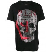 Philipp Plein Foil-print Skull T-shirt Men 0213 Black / Red Clothing T-shirts Large Discount