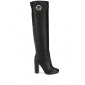 Philipp Plein Knee High Boots Women 02 Black Shoes Factory Wholesale Prices