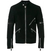 Philipp Plein Xavier Leather Moto Jacket Men 02 Black Clothing Jackets Factory Wholesale Prices