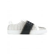 Philipp Plein Studded Spray Paint Sneakers Men 0102 White Black Shoes Low-tops Authentic