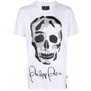 Philipp Plein Skull Printed Signature Logo T-shirt Men 01 White Clothing T-shirts