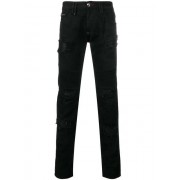 Philipp Plein Distressed Patch Slim-fit Jeans Men 02 Black Clothing