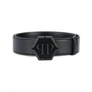 Philipp Plein Logo Plaque Embossed Belt Men 0202 Black / Accessories Belts