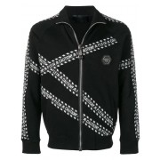 Philipp Plein Warning Track Jacket Men 0201 Black/ White Clothing Sport Jackets & Wind Breakers Luxury Fashion Brands
