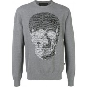 Philipp Plein Logo Skull Embroidered Sweater Men 10 Grey Clothing Sweatshirts