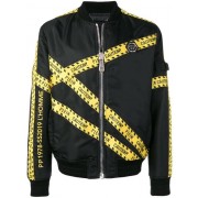 Philipp Plein Caution Tape Bomber Jacket Men 0209 Black/yellow Clothing Jackets Best Value