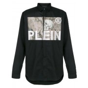 Philipp Plein Logo Patch Fitted Shirt Men 02 Black Clothing Shirts On Sale