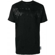 Philipp Plein Distressed Logo T-shirt Men 0201 Black / White Clothing T-shirts Retailer