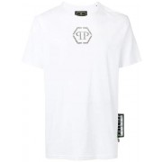 Philipp Plein Logo Patch T-shirt Men 0102 White / Black Clothing T-shirts Discountable Price