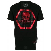 Philipp Plein Skull Logo Printed T-shirt Men 0213 Black / Red Clothing T-shirts Discount Save Up To