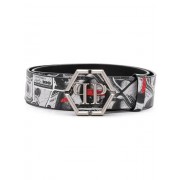 Philipp Plein Money Print Belt Men 10 Grey Accessories Belts Discount