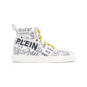 Philipp Plein Printed Hi-top Sneakers Men 0102 White / Black Shoes Hi-tops Premium Selection