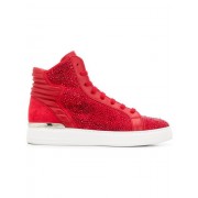 Philipp Plein Rhinestone Embellished Hi-top Sneakers Men 13 Red Shoes Hi-tops | Discount