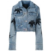 Philipp Plein Palm Tree Denim Jacket Women 07il L.a.livin Clothing Jackets Official Authorized Store