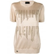 Philipp Plein Logo Embellished Knitted Top Women 94 Gold Clothing Tops Classic Fashion Trend