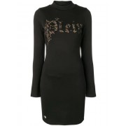 Philipp Plein Leopard Logo Print Dress Women 02 Black Clothing Day Dresses Discount Sale