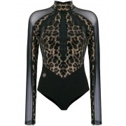 Philipp Plein Leopard Sheer Bodysuit Women 02 Black Clothing Blouses Affordable Price