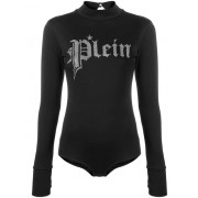 Philipp Plein Embellished Logo Bodysuit Women 0260 Black / Crystal Clothing Jumpers Free Shipping
