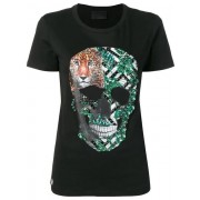 Philipp Plein Embellished Skull T-shirt Women 02 Black Clothing T-shirts & Jerseys Sale Usa Online