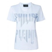 Philipp Plein Embellished Logo T-shirt Women 07 Light Blue Clothing T-shirts & Jerseys Fast Worldwide Delivery