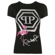 Philipp Plein Flamingo Print T-shirt Women 02 Black Clothing T-shirts & Jerseys Clearance Sale