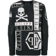 Philipp Plein Crystal Embellished Logo Print Sweatshirt Men 02 Black Clothing Sweatshirts