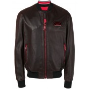 Philipp Plein Zipped Leather Bomber Jacket Men 0213 Black/ Red Clothing Jackets Newest Collection