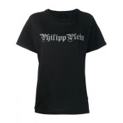 Philipp Plein Rhinestone Logo T-shirt Women 0270 Black / Silver Clothing T-shirts & Jerseys Incredible Prices