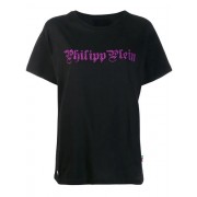 Philipp Plein Rhinestone Logo T-shirt Women 0233 Black+fuchsia Clothing T-shirts & Jerseys In Stock