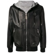 Philipp Plein Leather Hooded Jacket Men 0202 Black Clothing Jackets Various Design