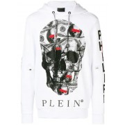 Philipp Plein Dollar Skull Print Hoodie Men 01 Bianco Clothing Hoodies Clearance Prices