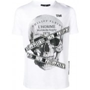 Philipp Plein Microstud Tape Skull T-shirt Men 01 White Clothing T-shirts Large Discount