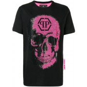 Philipp Plein Skull T-shirt Men 0233 Black+fuchsia Clothing T-shirts Free Delivery