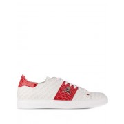 Philipp Plein Skull Detail Sneakers Men 0113 White / Red Shoes Low-tops Discount Save Up To