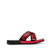 Philipp Plein Tm Criss-cross Slides Men 0213 Black / Red Shoes Flip Flops