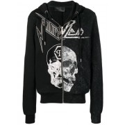 Philipp Plein Skull Print Zipped Hoodie Men Black Clothing Hoodies New Arrival