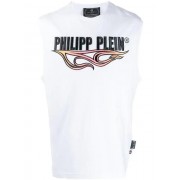 Philipp Plein Over Flame Tank Top Men 01 White Clothing Vests & Tanks Timeless