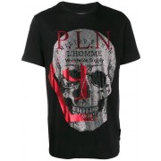 Philipp Plein Foil-print Skull T-shirt Men 0213 Black / Red Clothing T-shirts Large Discount