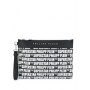 Philipp Plein Superstar Zipped Clutch Men 0201 Black White Bags Clearance