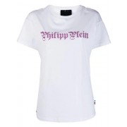 Philipp Plein Rhinestone Logo T-shirt Women 0133 White+fuchsia Clothing T-shirts & Jerseys Beautiful In Colors