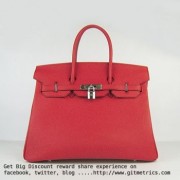 Hermes Birkin 35cm cattle skin vein Handbags red silver