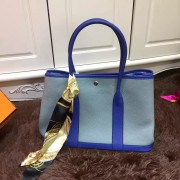Hermes Garden Party 36cm Leather Handbag Grey Blue Electric Blue