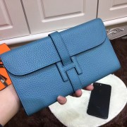 Hermes Jige Wallet Togo Leather Blue