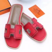 Hermes Women Flats Hollow H Leather Slippers Red Size 35-41