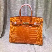 Hermes Birkin 35cm Handbag Crocodile Leather Orange Gold