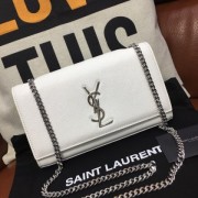 YSL Caviar Leather 24cm Chain Bag White Silver