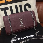 YSL Caviar Leather 24cm Chain Bag Burgundy Silver