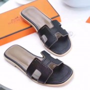 Hermes Women Flats Hollow H Leather Slippers Black Size 35-41